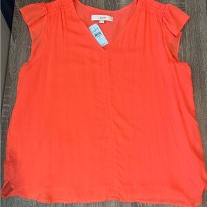 LOFT Vibrant Coral/Tangerine v-neck Blouse, Petite Medium